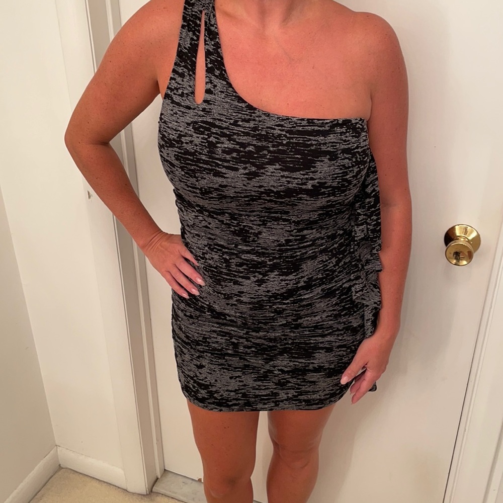 Guess Grey and Black one shoulder dress